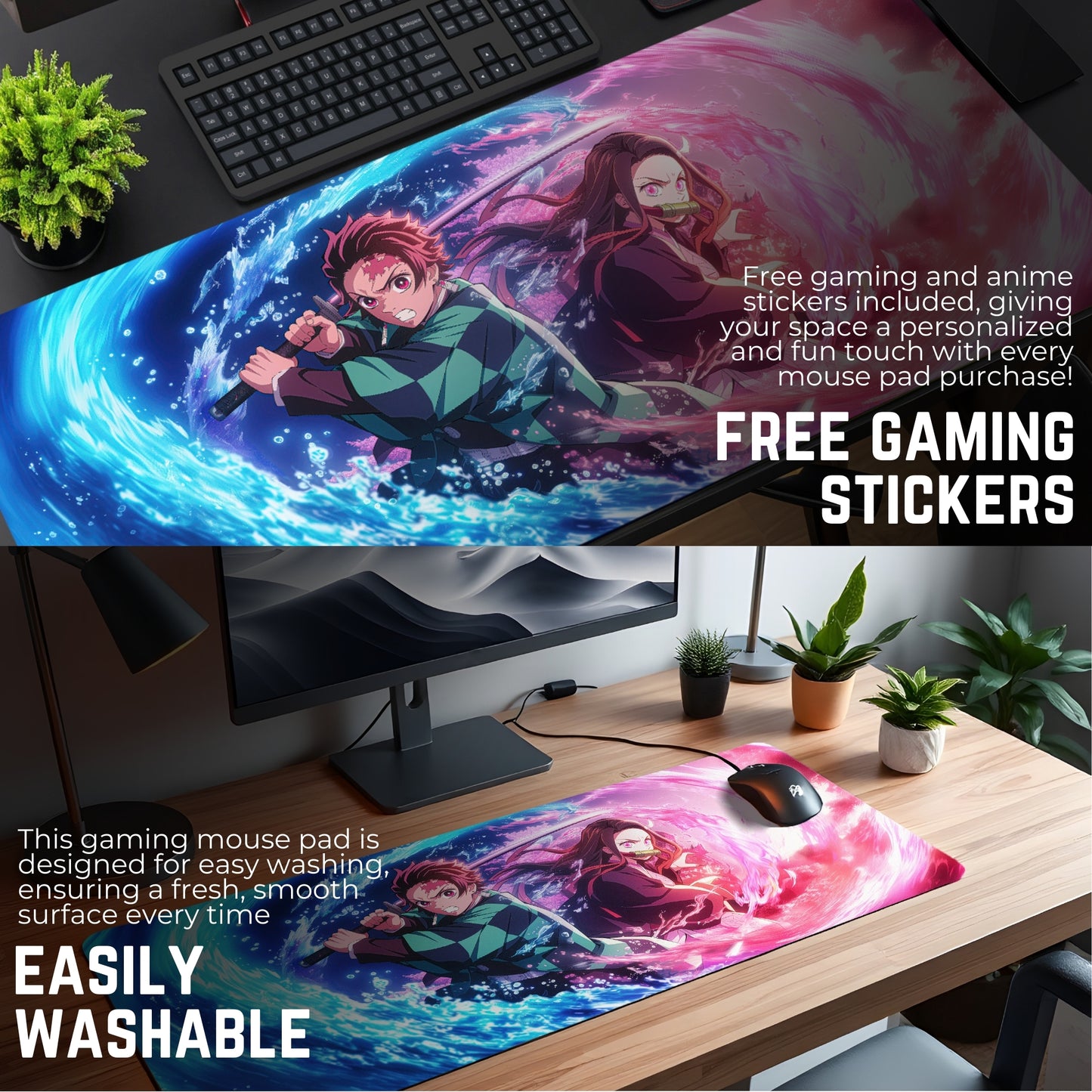 TANJIRO AND NEZUKO DUO DESK MAT (31 X 12 INCHES) - GAMING MOUSE PAD | RUBBER DESK MAT