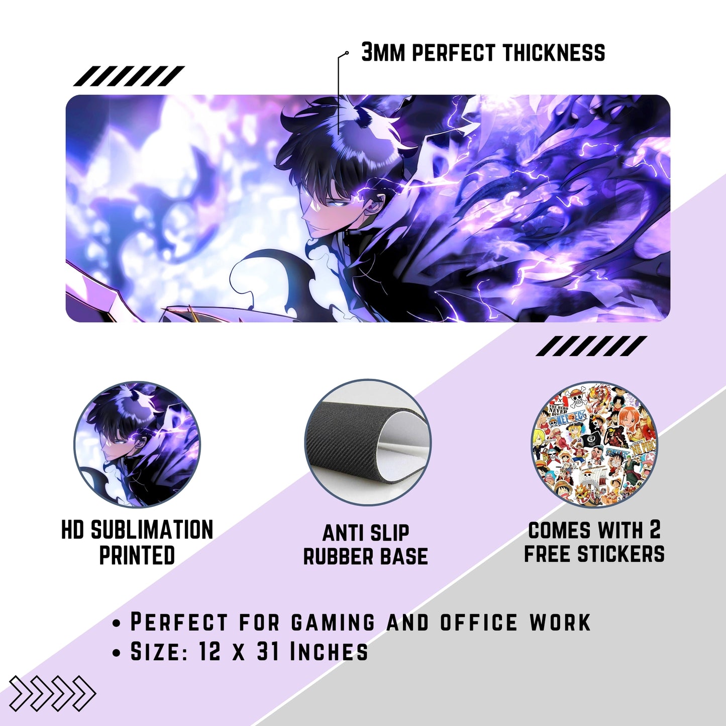 Solo Leveling - Sung Jinwoo Desk Mat (31 X 12 Inches) - Gaming Mouse Pad | Rubber Base Desk Mat