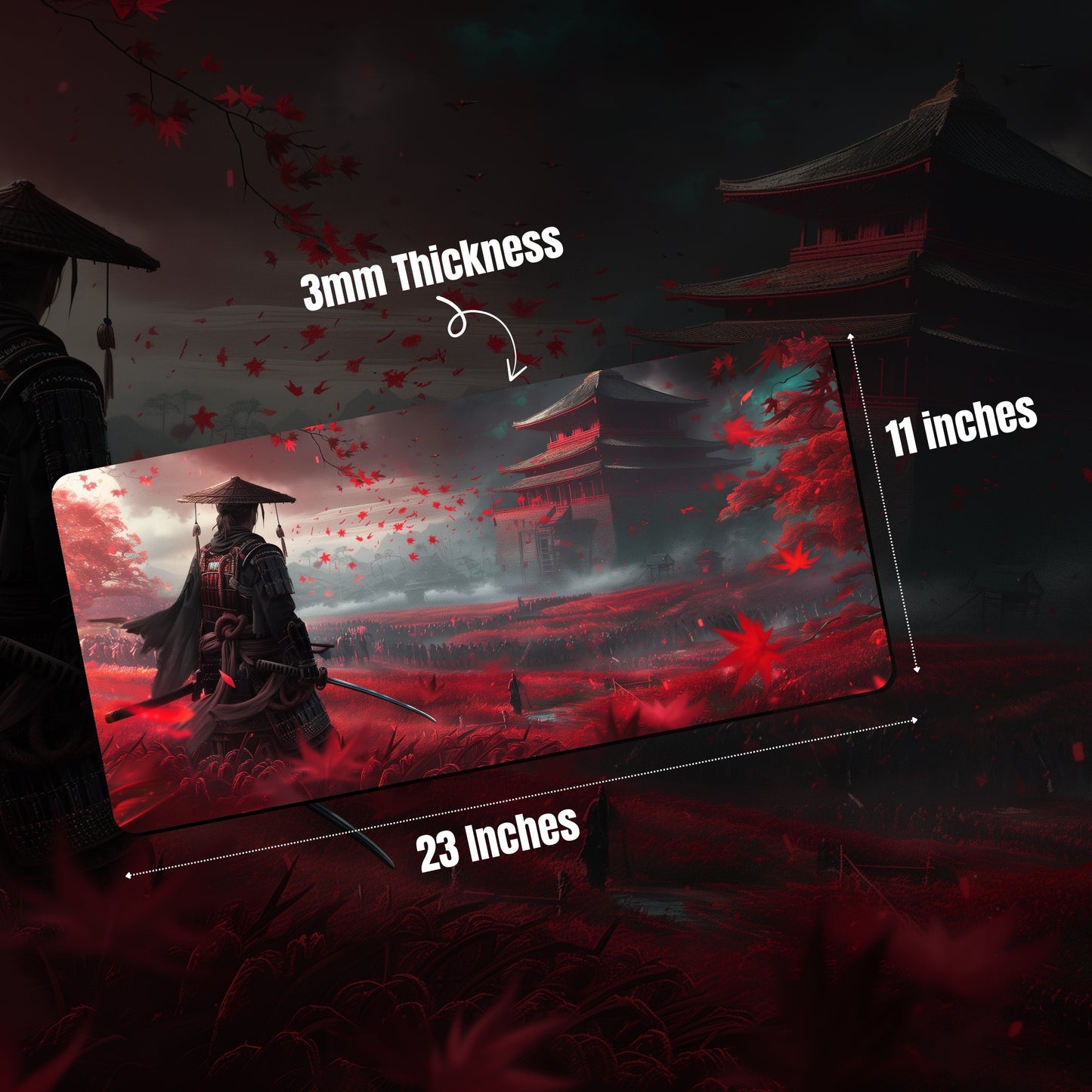 GHOST OF TSUSHIMA SAMURAI MOUSE PAD (23 X 11 INCHES) - GAMING MOUSE PAD | RUBBER BASE DESK MAT