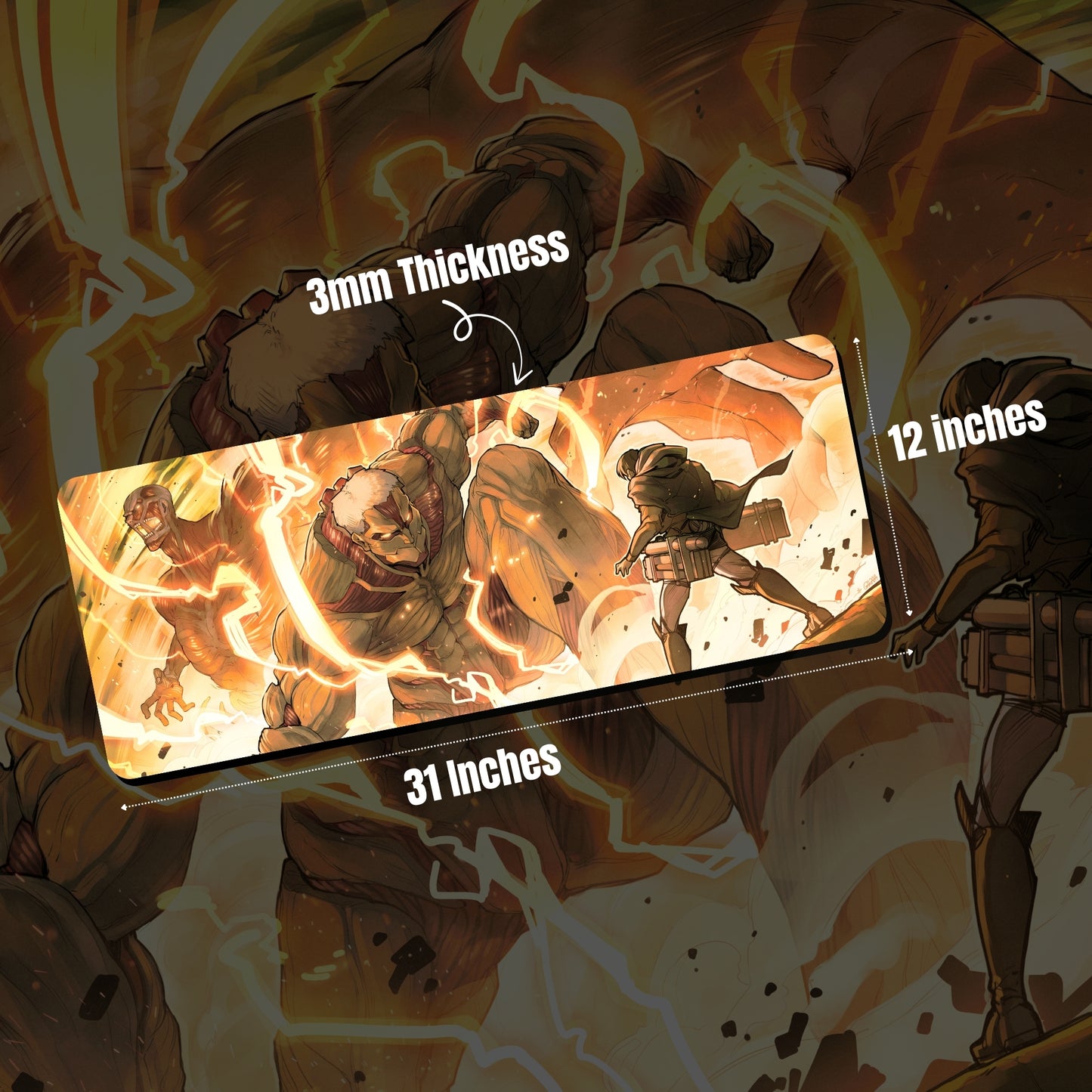 ARMORED TITAN AND COLOSSAL TITAN DESK MAT (31 X 12 INCHES) - GAMING MOUSE PAD | RUBBER BASE DESK MAT