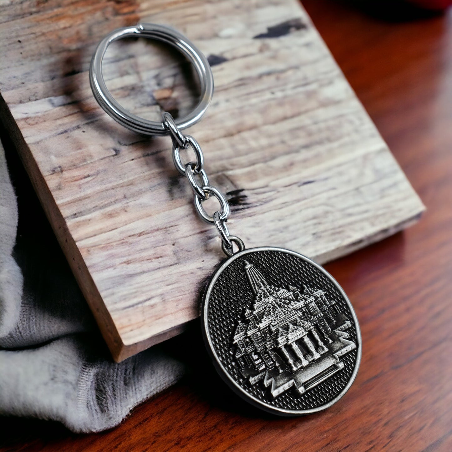 Ayodhya Jai Shree Ram - Ram Mandir Keychain Metal | Ram Mandir Keyring (Silver)