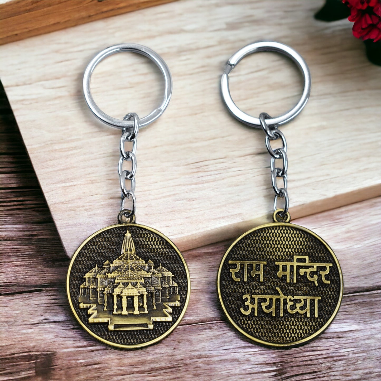 Ayodhya Jai Shree Ram - Ram Mandir Keychain Metal | Ram Mandir Keyring (Golden)