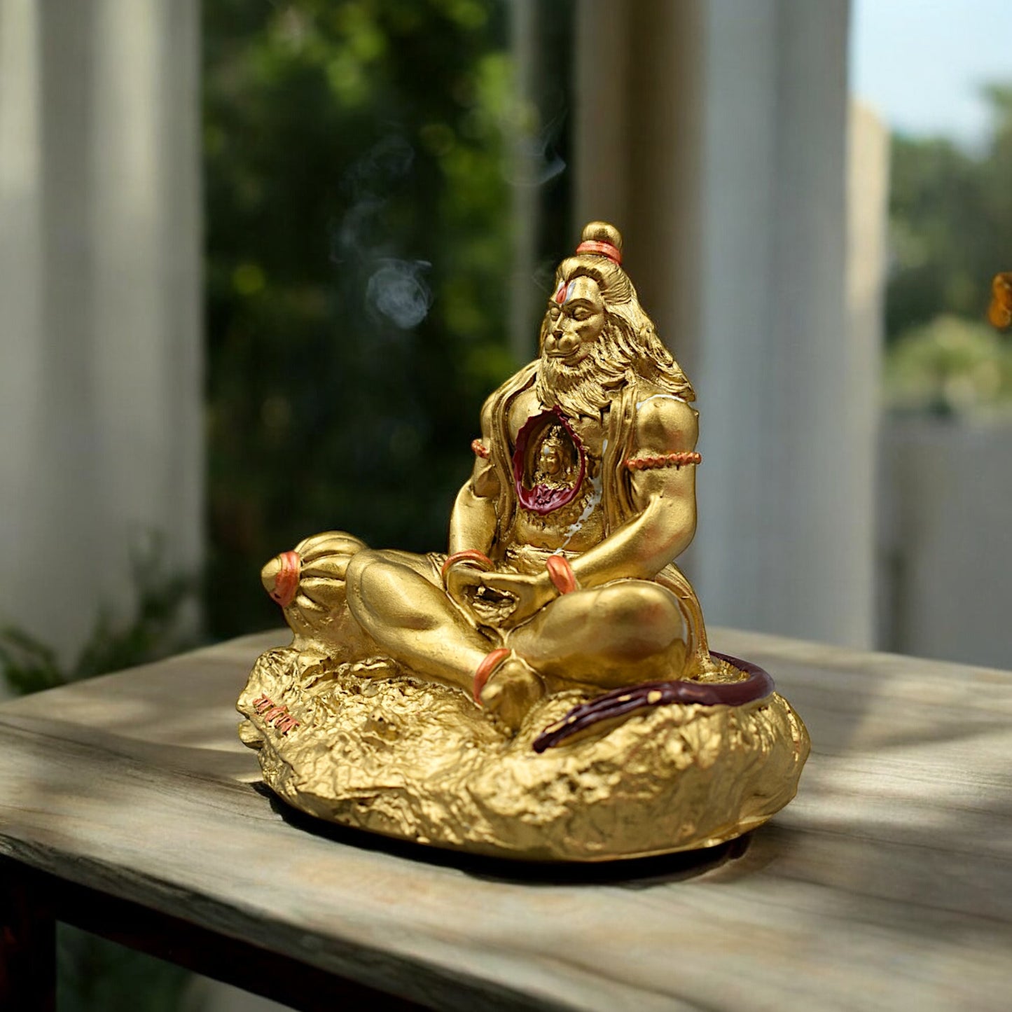 Hanuman Ji Premium Detailed Murti/statue With Sri Ram In Heart For Gift/car Dashboard/home/office Decoration (Golden)