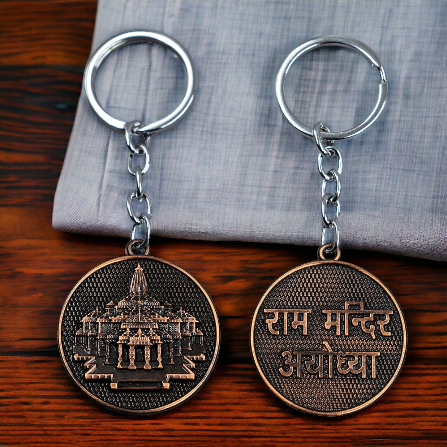 Ayodhya Jai Shree Ram - Ram Mandir Keychain Metal | Ram Mandir Keyring (Bronze)