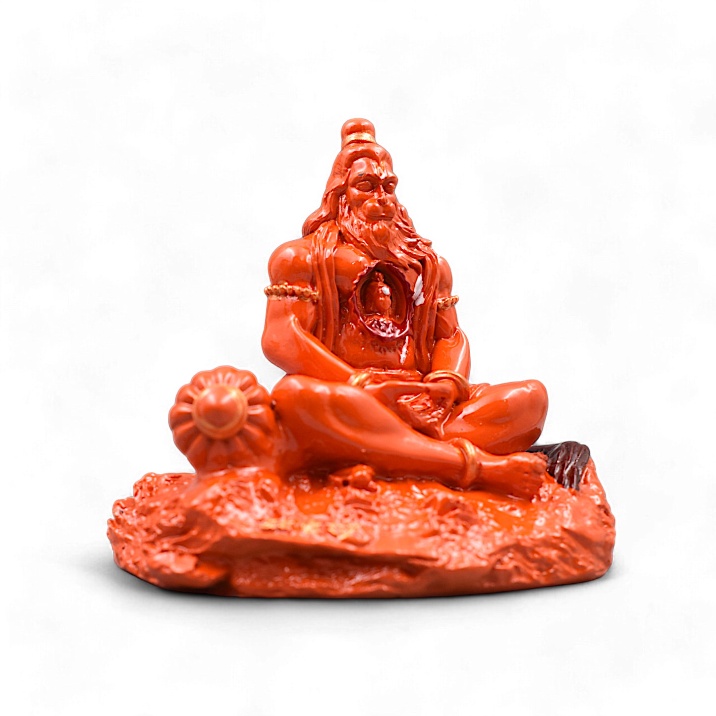 Hanuman Ji Premium Detailed Murti/statue With Sri Ram In Heart For Gift/car Dashboard/home/office Decoration (Orange)