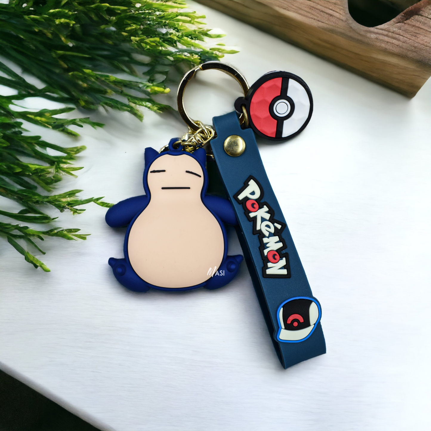 Snorlax Sleeping Silicin Rubber Keychain With Strap - Pokemon