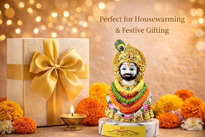 Khatu Shyam Ji Idol 10 cm - Premium Marble Finish Murti | Auspicious Gift for Home, Temple, Car Dashboard & Festive Gifting
