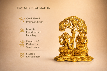 Lakshmi Ganesh Under Tree Idol – Golden Finish Vastu Spiritual Showpiece