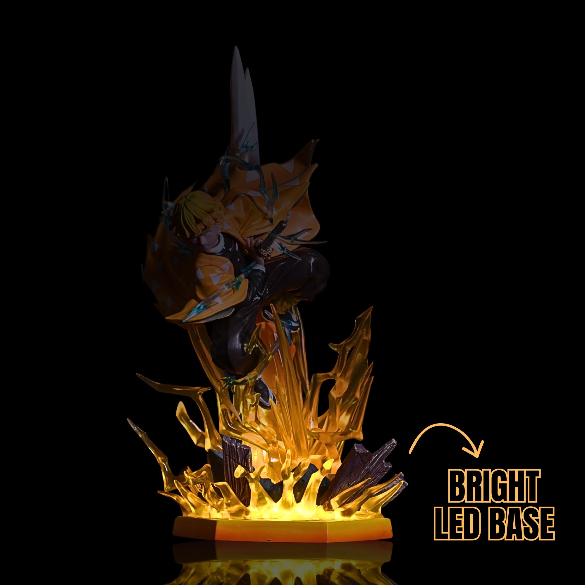 ZENITSU PREMIUM EDITION ACTION FIGURE WITH GLOWING EYES AND BRIGHT LED BASE (31 CM HEIGHT) - DEMON SLAYER