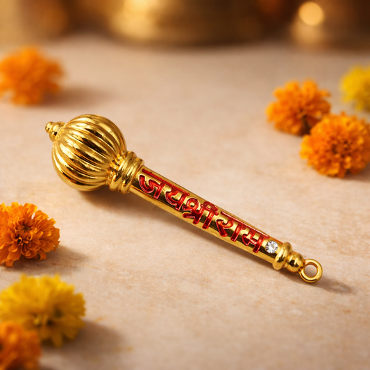 Jai Shree Ram Hanuman Gada Hanging - Golden Spiritual Vastu Door Decor for Home Entrance, Pooja Room & Positive Energy Protection