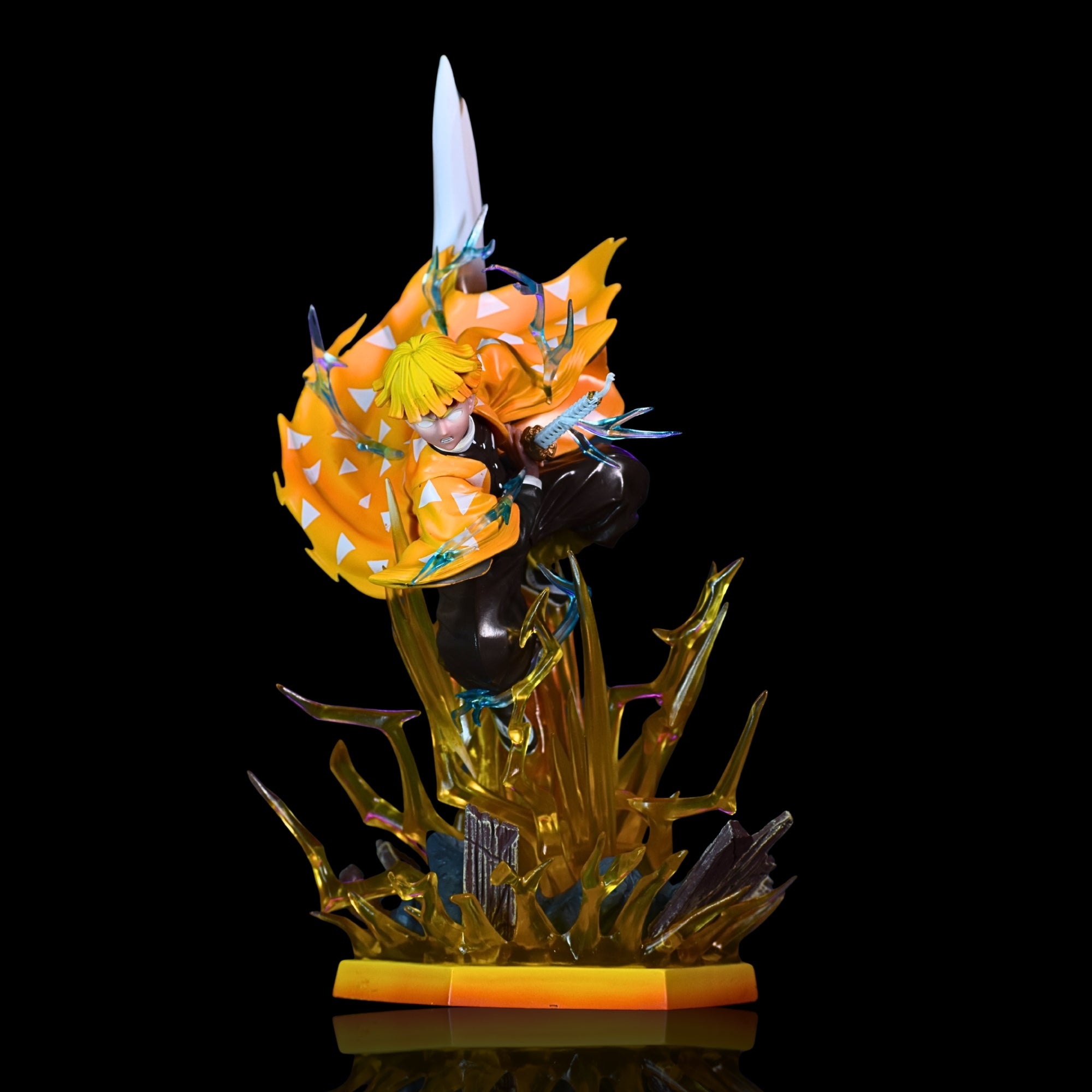 ZENITSU PREMIUM EDITION ACTION FIGURE WITH GLOWING EYES AND BRIGHT LED BASE (31 CM HEIGHT) - DEMON SLAYER