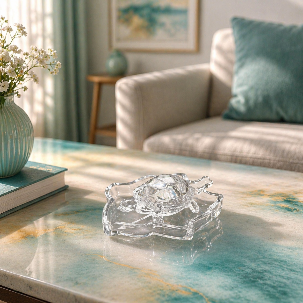 Crystal Glass Turtle Showpiece - Symbol of Good Luck, Stability & Prosperity | Premium Home & Office Decor