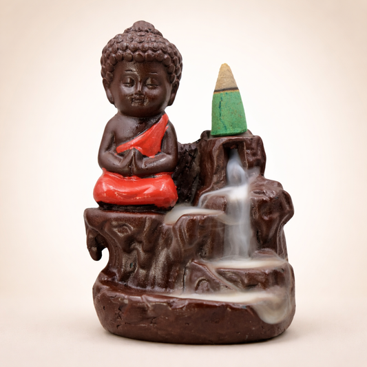 Baby Buddha Backflow Incense Holder – Smoke Waterfall Meditation Decor | Spiritual Gift Showpiece (14 cm)