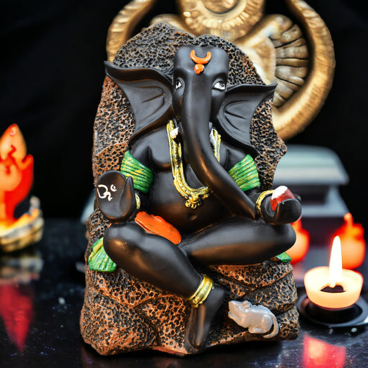 Polyresin Authentic Ganesha Lord Ganesha Ganpati With Mushak Idol Figurine Decorative Showpiece