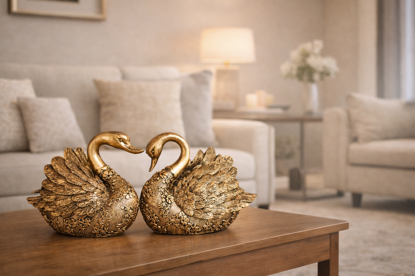 Golden Swans Love Pair - Elegant Home & Office Décor Showpiece