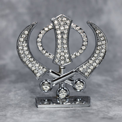 Sikh Religious Symbol Khanda Sahib Idol Silver Metal Statue For Home Décor Car Dashboard Mandir Pooja Murti Temple Puja Office Table Showpiece