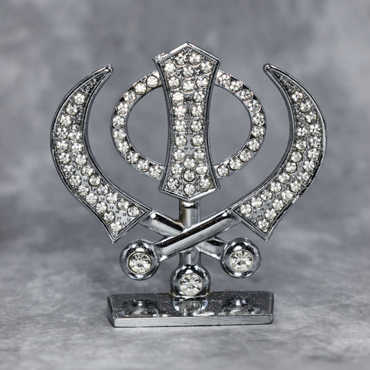 Sikh Religious Symbol Khanda Sahib Idol Silver Metal Statue For Home Décor Car Dashboard Mandir Pooja Murti Temple Puja Office Table Showpiece
