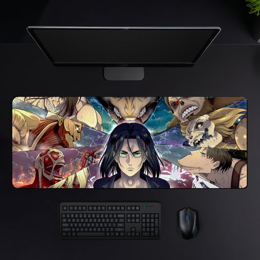 ATTACK ON TITAN ALL TITANS & EREN YEAGER DESK MAT (31 X 12 INCHES) - GAMING MOUSE PAD | RUBBER DESK MAT