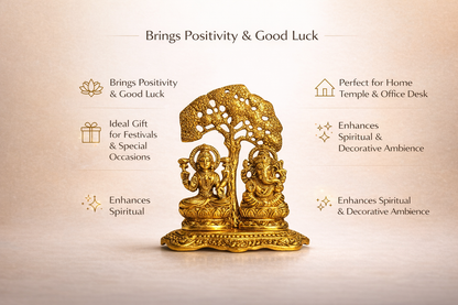Lakshmi Ganesh Under Tree Idol – Golden Finish Vastu Spiritual Showpiece