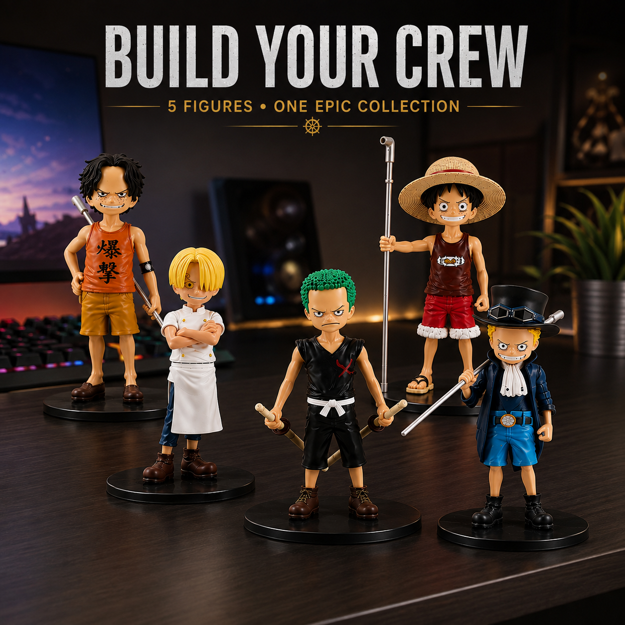 One Piece Pirate Crew Action Figure Set with Accessories (Pack of 5)