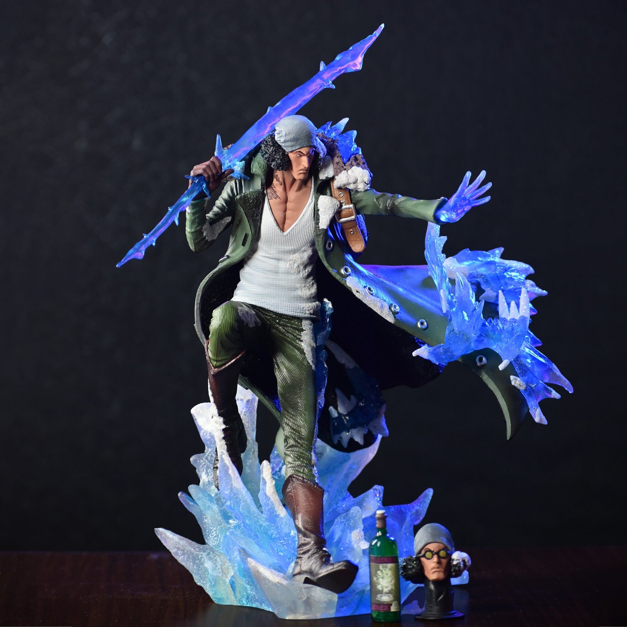 One Piece Aokiji Kuzan Premium Action Figure | Replaceable Head & Hands | LED Glowing Ice Base Anime Collectible Statue