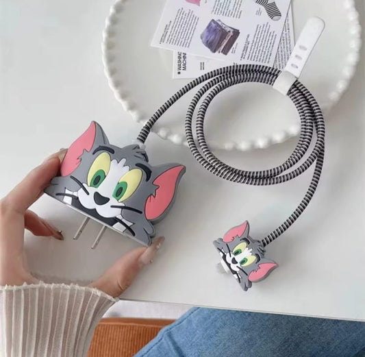 Tom Cartoon Cute Iphone Charger Cover Protection Case (Silicone)