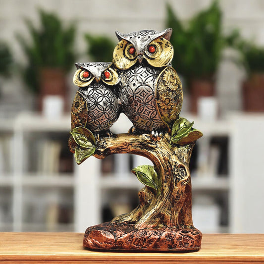 Resin Owl Pair Statue Sitting on Tree Bird Showpiece for Home Decor/Office Table Top Decorative/Owl Statue for Showpiece/Living Room Decoration/Garden Decor/Gift Item