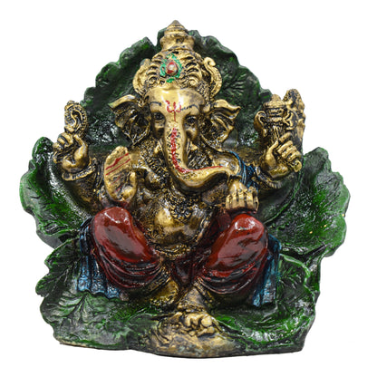 Lord Ganesh Ji Sitting On Leaf Murti (17 Cm Height)
