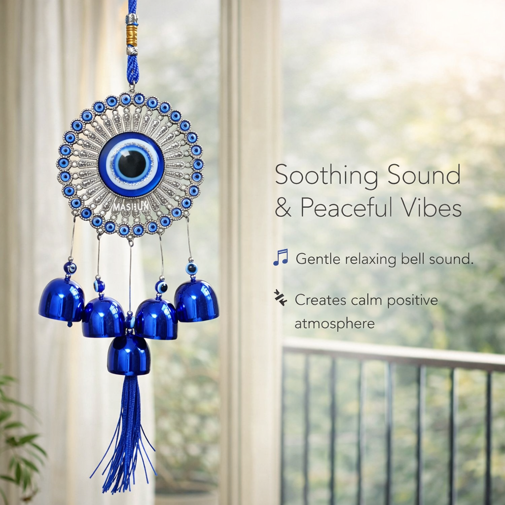 Evil Eye Door Hanging with Bells – Blue Nazar Protection Wall Decor | Vastu Home Decoration Hanging