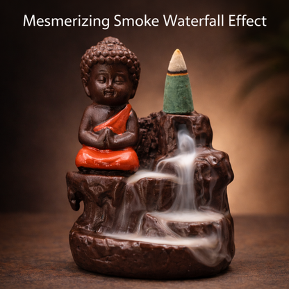 Baby Buddha Backflow Incense Holder – Smoke Waterfall Meditation Decor | Spiritual Gift Showpiece (14 cm)