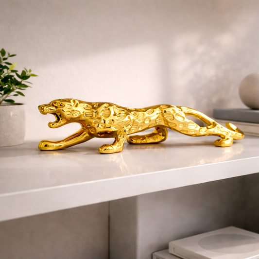 Golden Jaguar Showpiece (25 cm) - Symbol of Power, Speed & Success | Premium Home & Office Décor Gift