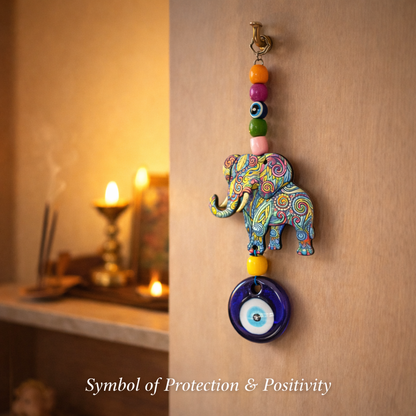 Elephant Evil Eye Hanging for Home Entrance - Good Luck & Protection Wall Decor
