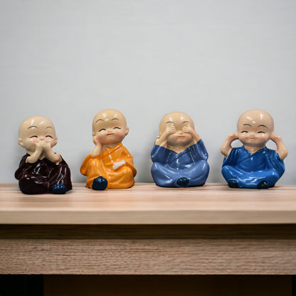 Sitting Monks Collection Pack Of 4 For Good Luck