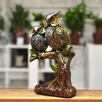 Resin Owl Pair Statue Sitting on Tree Bird Showpiece for Home Decor/Office Table Top Decorative/Owl Statue for Showpiece/Living Room Decoration/Garden Decor/Gift Item