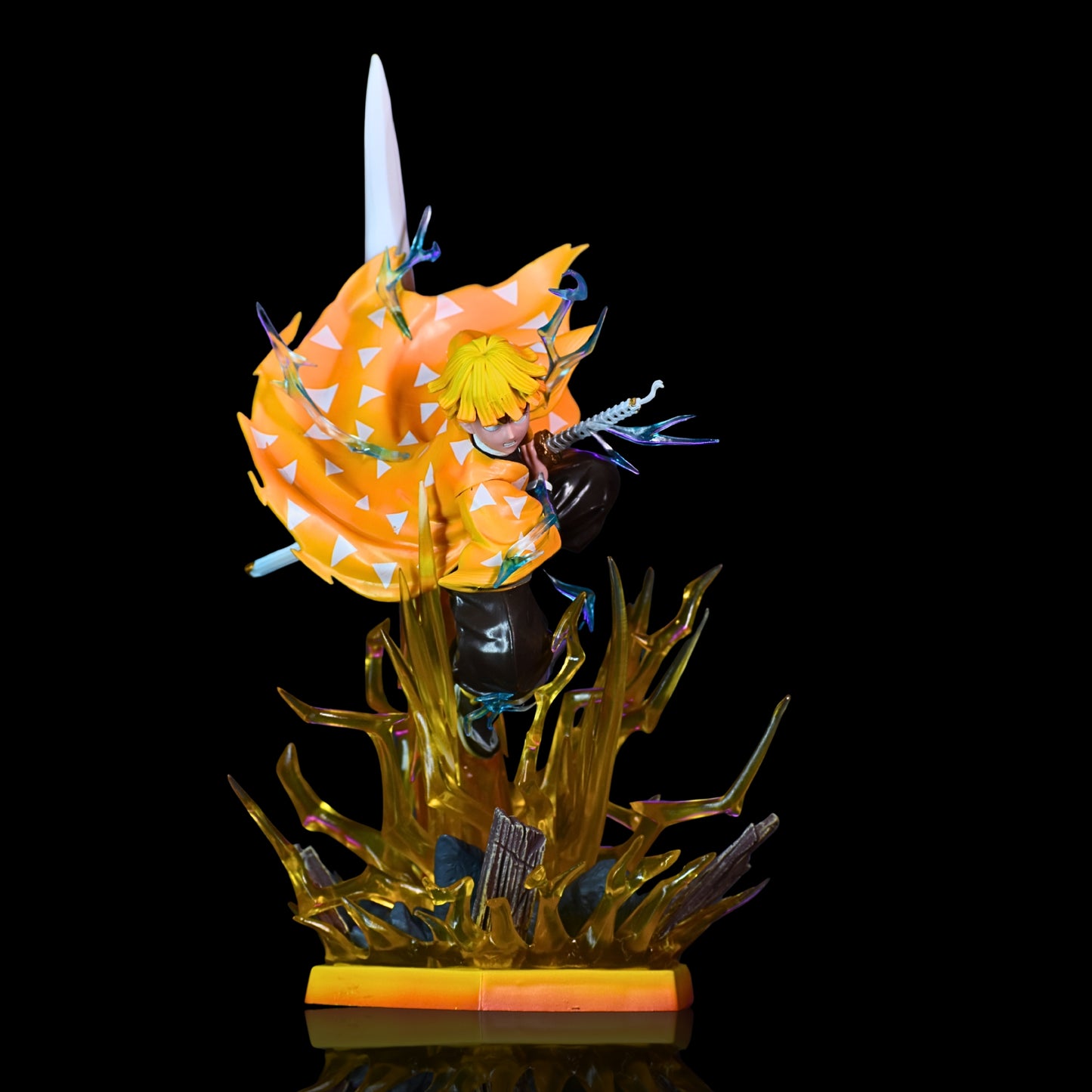 ZENITSU PREMIUM EDITION ACTION FIGURE WITH GLOWING EYES AND BRIGHT LED BASE (31 CM HEIGHT) - DEMON SLAYER
