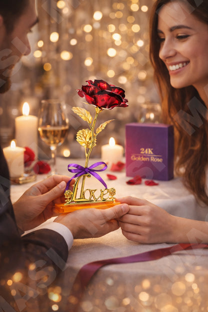 24K Golden Rose with Love Stand - Romantic Gift for Valentine, Anniversary & Special Occasions