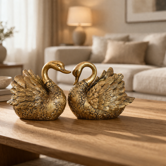 Golden Swans Love Pair - Elegant Home & Office Décor Showpiece