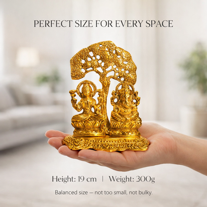 Lakshmi Ganesh Under Tree Idol – Golden Finish Vastu Spiritual Showpiece