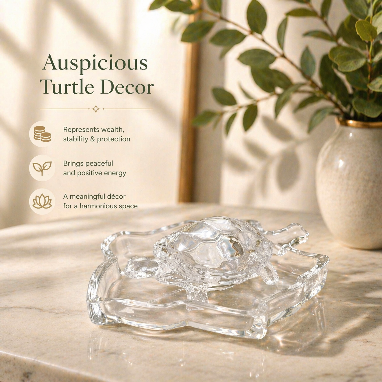 Crystal Glass Turtle Showpiece - Symbol of Good Luck, Stability & Prosperity | Premium Home & Office Decor