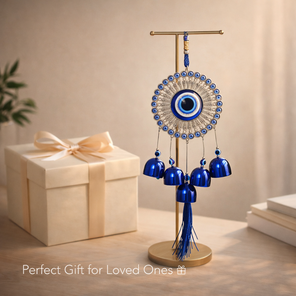 Evil Eye Door Hanging with Bells – Blue Nazar Protection Wall Decor | Vastu Home Decoration Hanging
