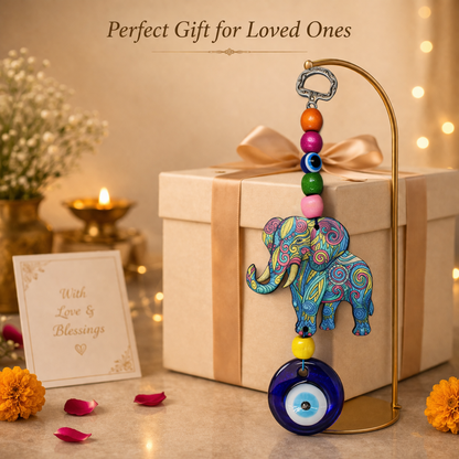 Elephant Evil Eye Hanging for Home Entrance - Good Luck & Protection Wall Decor