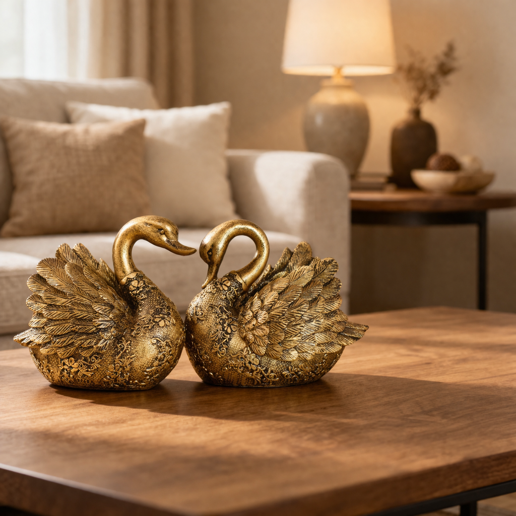 Golden Swans Love Pair - Elegant Home & Office Décor Showpiece