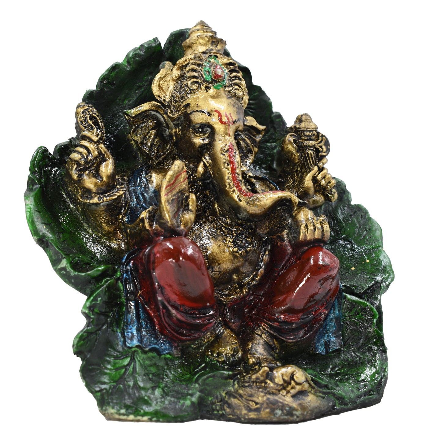 Lord Ganesh Ji Sitting On Leaf Murti (17 Cm Height)