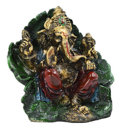 Lord Ganesh Ji Sitting On Leaf Murti (17 Cm Height)