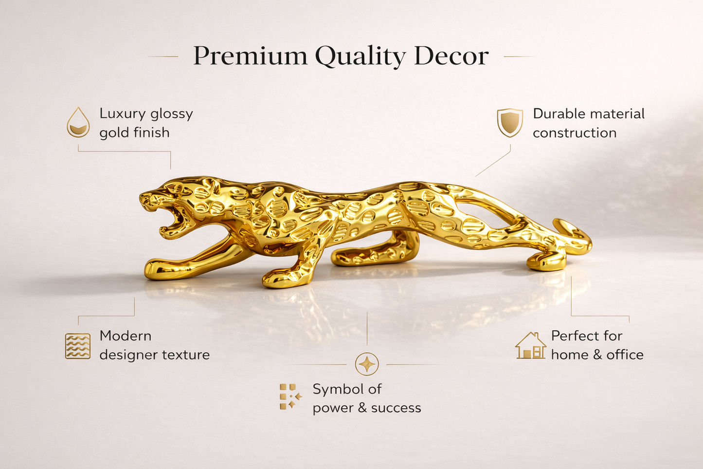 Golden Jaguar Showpiece (25 cm) - Symbol of Power, Speed & Success | Premium Home & Office Décor Gift