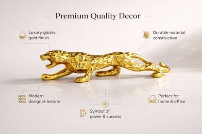 Golden Jaguar Showpiece (25 cm) - Symbol of Power, Speed & Success | Premium Home & Office Décor Gift