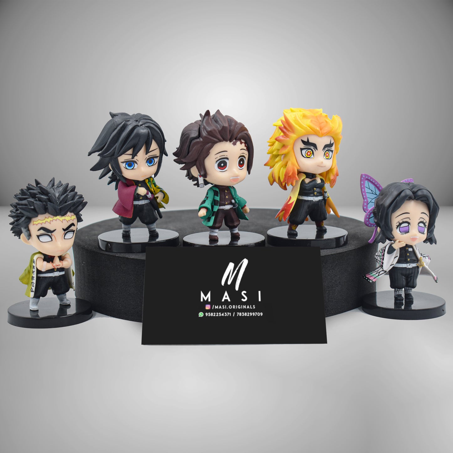Demons Slayer Tanjiro Hashira Set Of 5 Mini Figures With Stand - 8 Cm Height (Hashira Mini Figurines)
