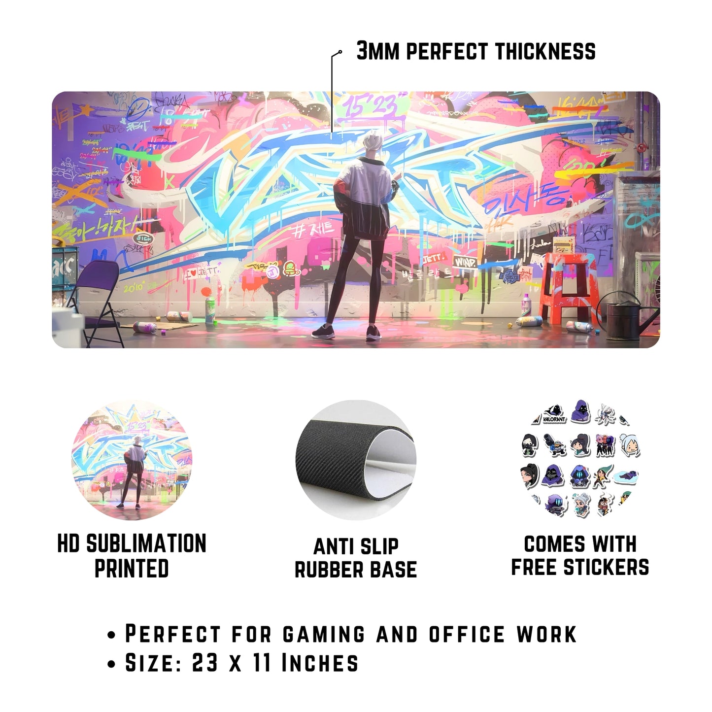 Valorant Jett Mouse Pad (23 X 11 Inches) - Gaming Mouse Pad | Rubber Base Desk Mat