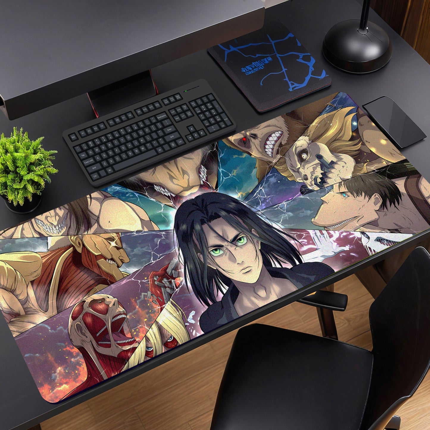 ATTACK ON TITAN ALL TITANS & EREN YEAGER DESK MAT (31 X 12 INCHES) - GAMING MOUSE PAD | RUBBER DESK MAT
