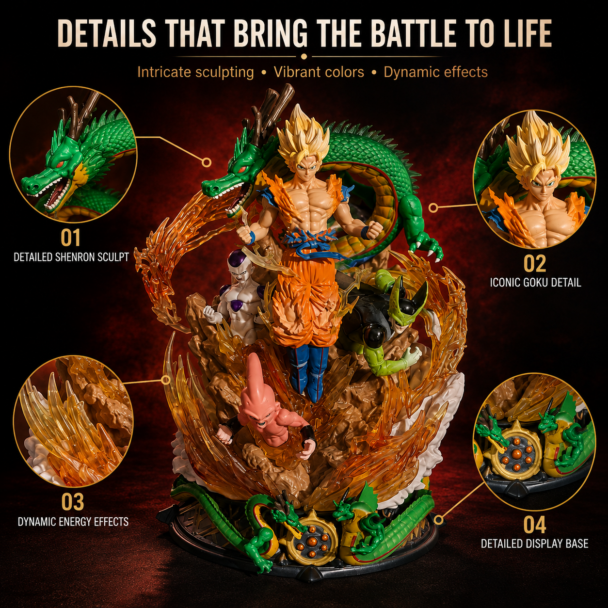 DRAGON BALL SON GOKU FIGURE SUPER SAIYAN ACTION FIGURINE CELL SHENRON BUU MODEL | 23CM |